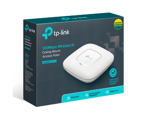 ACCESS POINT TP-LINK EAP115 WIFI 300MB EN 2,4GHZ PTO ETH MONTAJE EN TECHO POE PASIVO 2 ANT. INT. 3dBi GESTION CENTRALIZADA