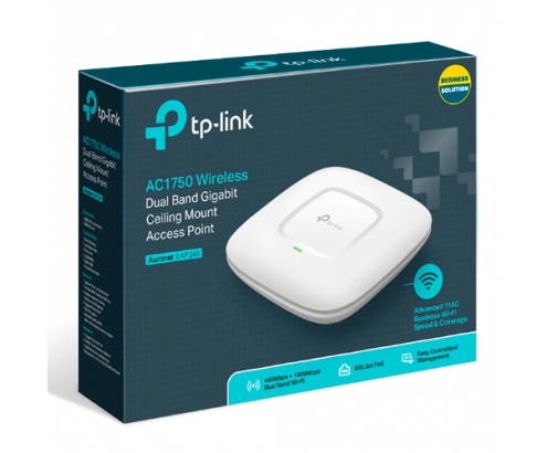 ACCESS POINT TP-LINK EAP245 WIFI DUALBAND AC1750 450MB EN 2,4GHZ Y 1300MB EN 5GHZ 1xPTO GIGA MONTAJE EN TECHO Y PARED POE PASIVO 6 ANT. INT. GEST
