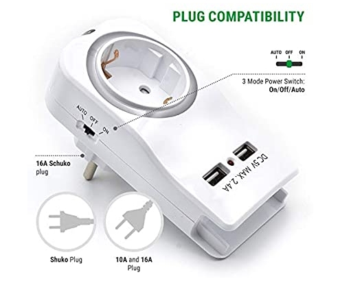 Adaptador de pared welly enjoy 1 toma schuko 16a con luz nocturna soporte para telefono 2 puertos usb indicador led blanco WY13030