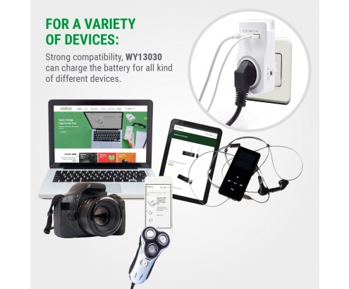 Adaptador de pared welly enjoy 1 toma schuko 16a con luz nocturna soporte para telefono 2 puertos usb indicador led blanco WY13030