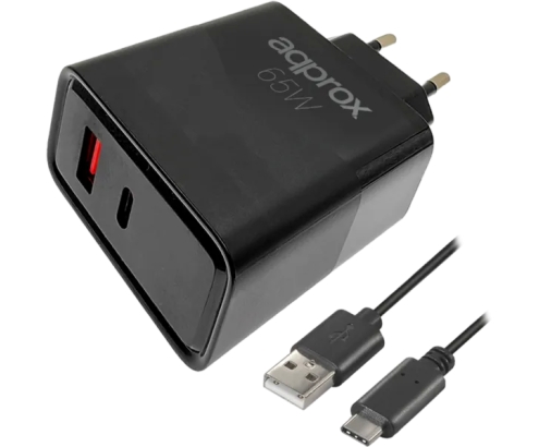 Approx APPUSBWALL65W Cargador 65W QC 1x USB A + 1 USB C + cable