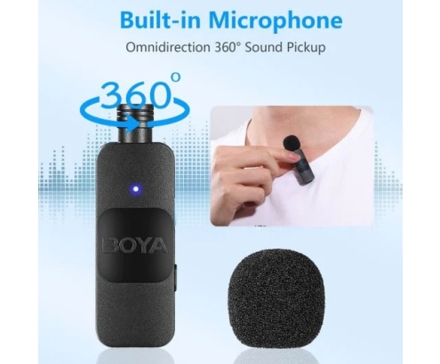 Boya BY-V10 Micrófono de Solapa Inalámbrico Android USB-C Negro
