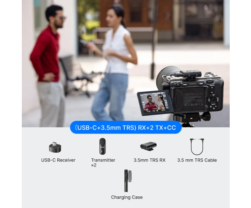Boya Magic-01 USB-C + Lightning + 3.5 Mm TRS) RX + Soporte de escritorio omnidireccional inalámbrico 4 en 1 con IA y estuche de carga