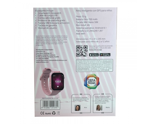 Cefa Hola Watch X Plus Rosa Reloj inteligente para niños