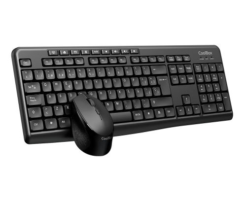 CoolBox Kit Teclado inalámbrico de membrana español con ratón ergonómico y teclas multimedia