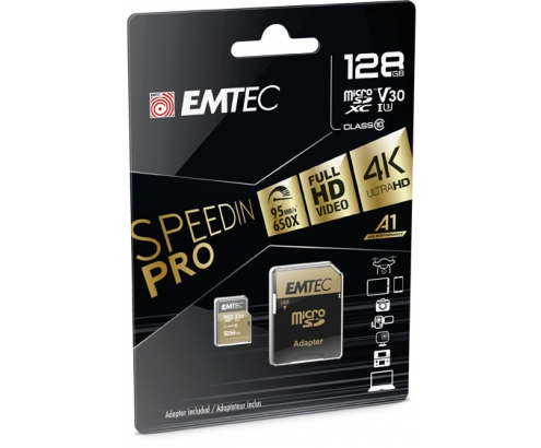 Emtec SpeedIN PRO Memoria microsdxc flash 128gb UHS-I Class 3 (U3) negro oro