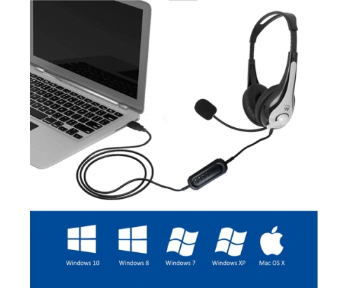 Ewent EW3565 auricular y casco Auriculares Alámbrico Diadema Llamadas/Música USB tipo A Negro, Blanco
