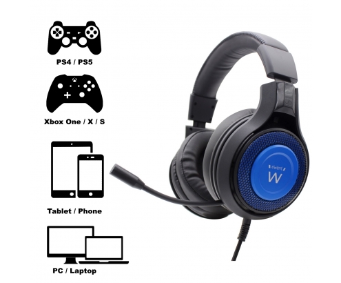 Ewent PL3322 Auriculares gaming diadema conector de 3.5mm negro azul