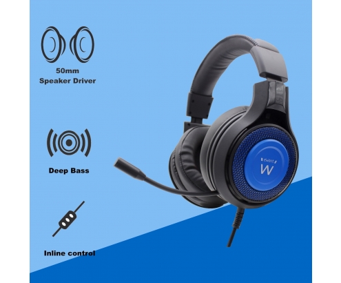 Ewent PL3322 Auriculares gaming diadema conector de 3.5mm negro azul
