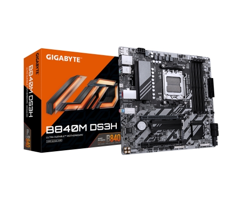 GIGABYTE B840M DS3H Placa base - Procesadores AMD Ryzen 9000, VRM de 8+2+2 fases, hasta 8200 MHz DDR5, 2xPCIe 4.0 M.2, LAN 2.5GbE, USB 3.2 Gen 1