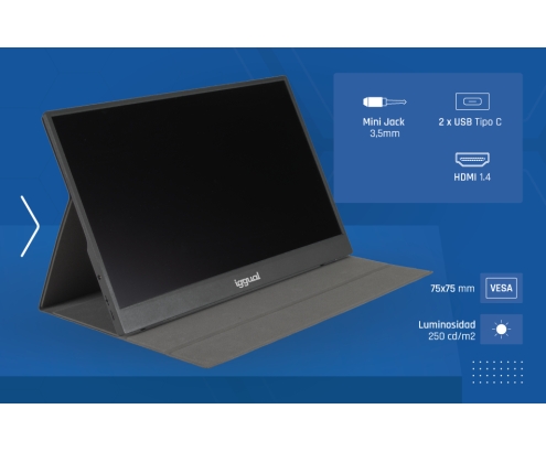 Iggual MPL156 15.6″ 1080p 60Hz IPS portátil altavoces USB-C HDMI VESA