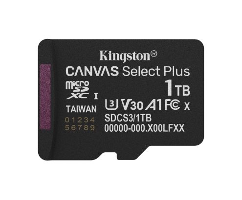 Kingston Technology 1TB micSDXC Canvas Select Plus Gen3 150R A1 (Adaptador de SD no incluido)