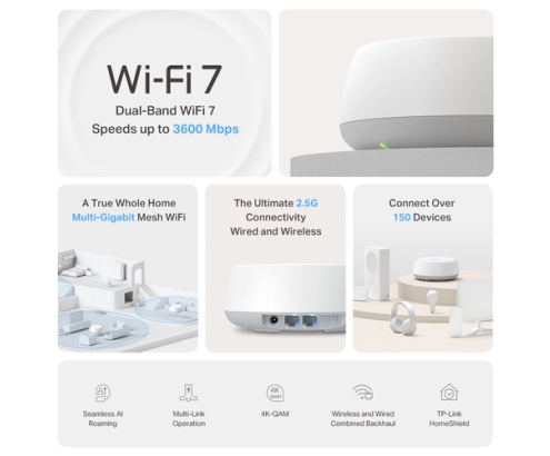 TP-Link DECO BE25(3-PACK) sistema Wi-Fi Mesh (Wi-Fi en malla) Doble banda (2,4 GHz / 5 GHz) Wi-Fi 7 (802.11be) Blanco 2 Interno