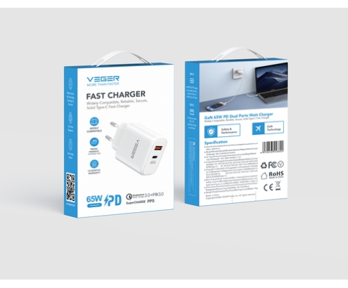 VEGER 65W1A1C cargador de dispositivo móvil Ordenador portátil, Teléfono móvil, Netbook, Portátil, PDA, Universal Blanco USB Carga rápida Interi